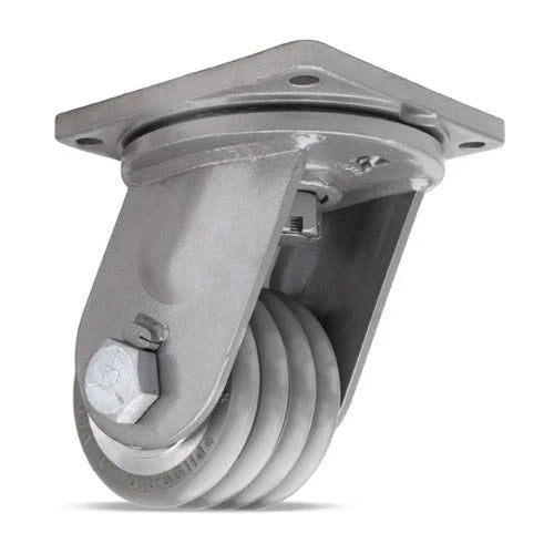 Hamilton Maxi-Duty Swivel Caster with 6" x 4" UltraGlide™ (95A) Quad-Wheel Grey Tread on Aluminum Core with 1 1/4" Sealed Precision Ball Bearings CasterHQ