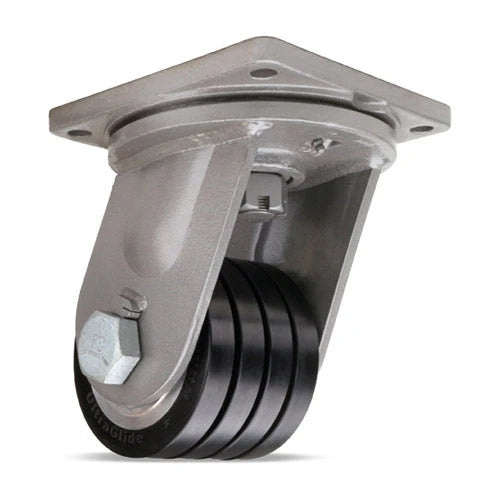 Hamilton Maxi-Duty Swivel Caster with 6" x 4" UltraGlide™ (70D) Quad-Wheel Black Tread on Aluminum Core with 1 1/4" Sealed Precision Ball Bearings Hamilton