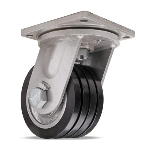 Hamilton Maxi-Duty Swivel Caster with 8" x 4" UltraGlide™ (70D) Quad-Wheel Black Tread on Aluminum Core with 1 1/4" Sealed Precision Ball Bearings Hamilton