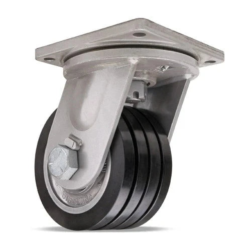 Hamilton Maxi-Duty Swivel Caster with 8" x 4" UltraGlide™ (70D) Quad-Wheel Black Tread on Aluminum Core with 1 1/4" Sealed Precision Ball Bearings CasterHQ