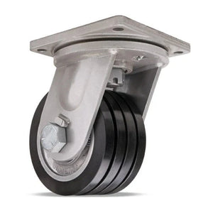 Hamilton Maxi-Duty Swivel Caster with 8" x 4" UltraGlide™ (70D) Quad-Wheel Black Tread on Aluminum Core with 1 1/4" Sealed Precision Ball Bearings CasterHQ