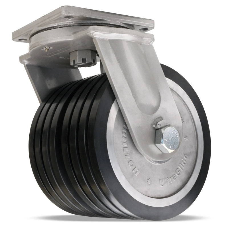 Hamilton Maxi-Duty Dual-Wheel Swivel Caster with 12" x 4" UltraGlide (70D) Quad-Wheel Black Tread on Aluminum Core with 1 1/4" Sealed Precision Ball Bearings Hamilton
