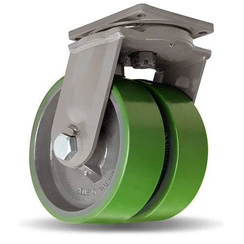 Hamilton Maxi-Duty Dual-Wheel Swivel Caster with 12" x 3" Duralast Polyurethane (95A) on Cast Iron Wheel with 1 1/4" Straight Roller Bearing Hamilton
