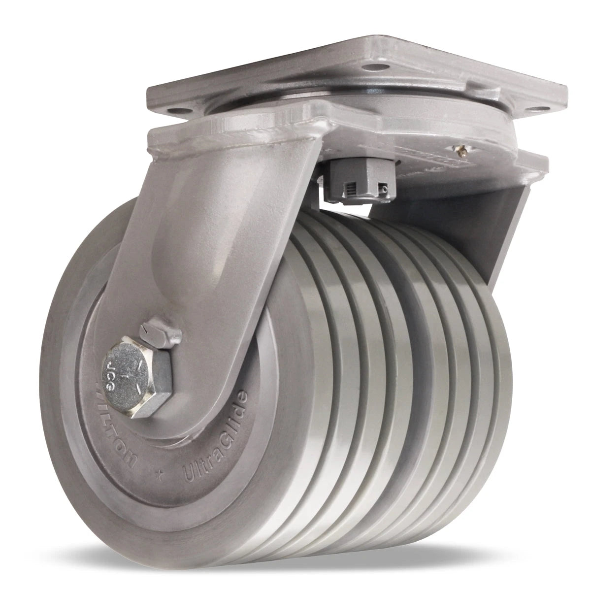 Hamilton Maxi-Duty Dual-Wheel Swivel Caster with 8" x 4" UltraGlide (95A) Quad-Wheel Grey Tread on Aluminum Core with 1 1/4" Sealed Precision Ball Bearings Hamilton