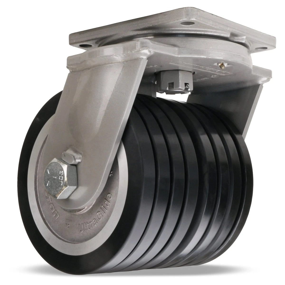 Hamilton Maxi-Duty Dual-Wheel Swivel Caster with 8" x 4" UltraGlide (70D) Quad-Wheel Black Tread on Aluminum Core with 1 1/4" Sealed Precision Ball Bearings Hamilton