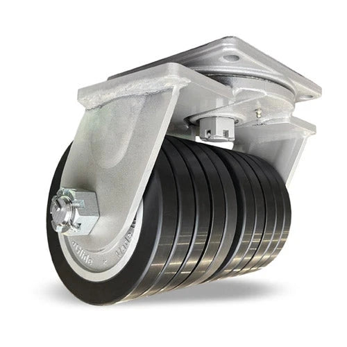 Hamilton Maxi-Duty Dual-Wheel Swivel Caster with 8" x 5" UltraGlide (70D) Five-Wheel Black Tread on Aluminum Core with 1 1/4" Sealed Precision Ball Bearings Hamilton