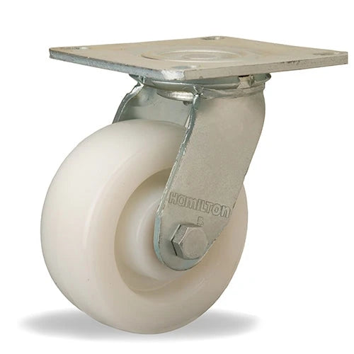 Hamilton S-MS-5WNB Medium Service Swivel Caster - 5x2 Inch White Nylon Wheel with 3/4" Straight Roller Bearing for Enhanced Mobility Hamilton