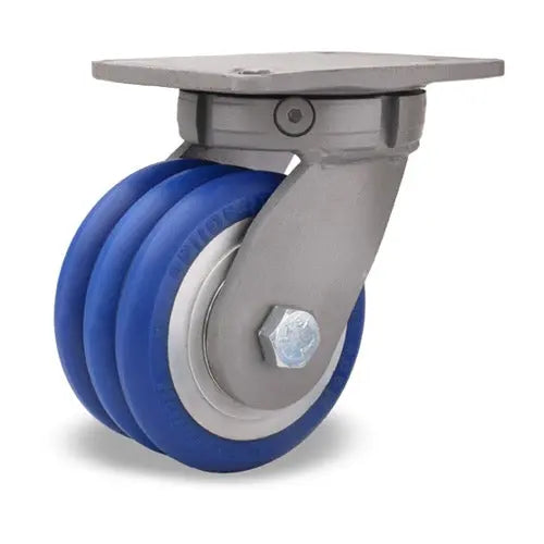 Hamilton Super Endurance Swivel Caster - 6x3 Inch UltraGlide 85A Triple Wheel, 1700 lbs Load Capacity, Blue Tread, Aluminum Core, 3/4" Sealed Precision Ball Bearings - S-SEC-63SWC85 -  | CasterHQ