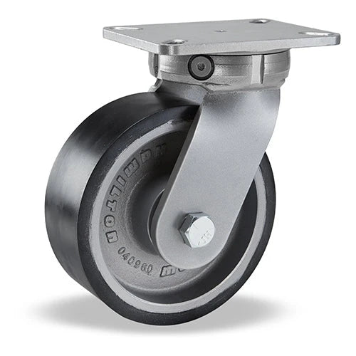 Hamilton Super Endurance™ Kingpinless Swivel Caster with 8" x 3" Duralast XC® Polyurethane (70D) on Cast Iron Wheel with 3/4" Sealed Precision Ball Bearings Hamilton