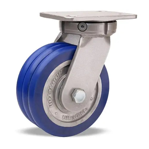 Hamilton S-SEC-83SWC85 Super Endurance Swivel Caster, 8x3 UltraGlide Triple Wheel, 2100 lbs Load Capacity, Blue Tread, Aluminum Core, 3/4" Sealed Precision Ball Bearings -  | CasterHQ