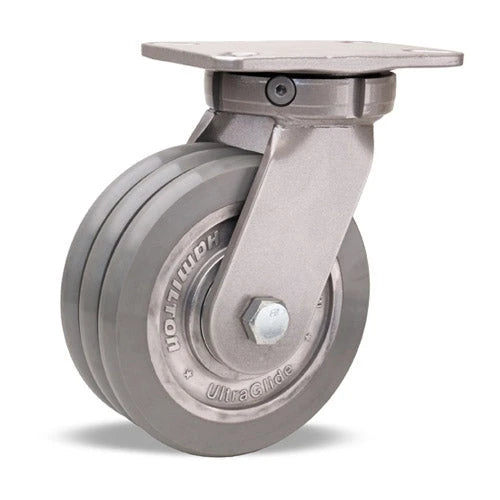 Hamilton Super Endurance™ Swivel Caster with 8" x 3" UltraGlide™ (95A) Triple Wheel Grey Tread on Aluminum Core with 3/4" Sealed Precision Ball Bearings Hamilton
