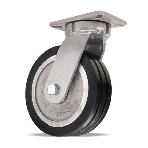 Hamilton Super Endurance™ Swivel Caster with 8" x 3" UltraGlide™ (70D) Triple Wheel Black Tread on Aluminum Core with 3/4" Sealed Precision Ball Bearings CasterHQ