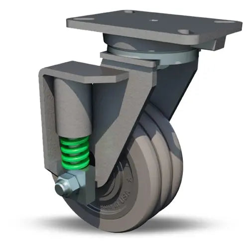 Hamilton 8" x 3" Spring Loaded Champion Swivel Caster - UltraGlide 24-7 Polyurethane on Cast Iron - 3/4" Sealed Precision Bearings -  | CasterHQ