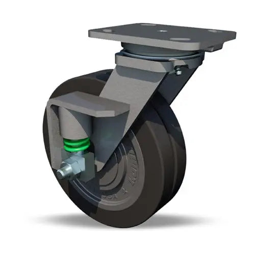 Hamilton 620 lbs Load Capacity 6x2" Swivel Caster with Spring Loaded - UltraGlide XC Polyurethane 70D on Cast Iron Wheel, 1/2" Sealed Precision Ball Bearings - Workhorse Series S-SPWH-6SWF70D-1 -  | CasterHQ