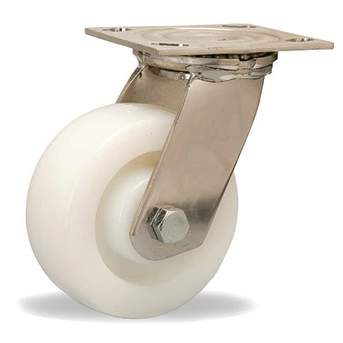 Hamilton 800 lbs Load Capacity Stainless Steel Swivel Caster - 5"x2" White Nylon Wheel with 3/4" Delrin Bearing Hamilton