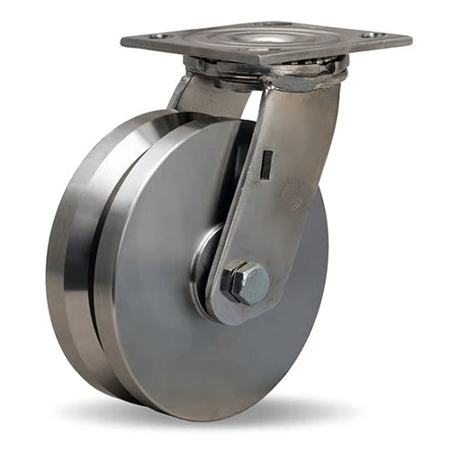 Hamilton 800 lbs. Load Capacity Stainless Steel Swivel Caster - 6" x 2" V-Grooved Wheel with 1/2" Precision Ball Bearings - S-STA-6SVB CasterHQ
