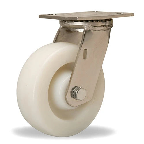 Hamilton 800 lbs Load Capacity Stainless Steel Swivel Caster - 6" x 2" White Nylon Wheel with 3/4" Delrin Bearing Hamilton