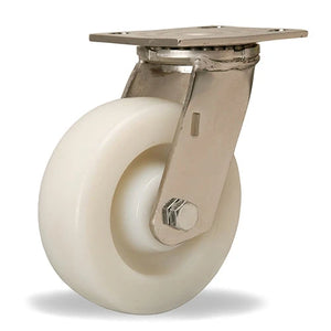 Hamilton 800 lbs Load Capacity Stainless Steel Swivel Caster - 6" x 2" White Nylon Wheel with 3/4" Delrin Bearing Hamilton
