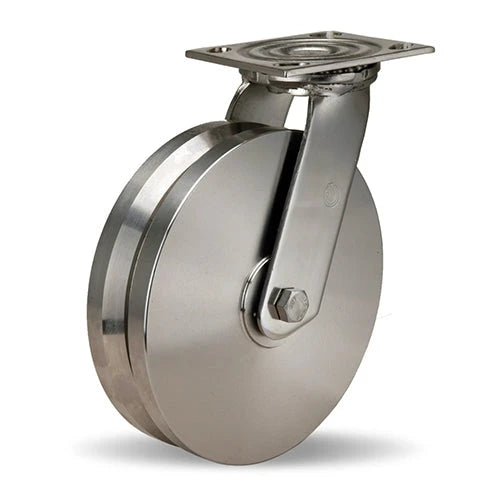 Hamilton 800 lbs. Load Capacity Stainless Steel Swivel Caster - 8" x 2" V-Grooved Wheel with 1/2" Precision Ball Bearings - S-STA-8SVB for E-commerce Hamilton