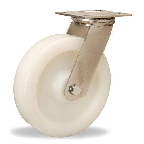 Hamilton 800 lbs Stainless Steel Swivel Caster - 8"x2" White Nylon Wheel with 3/4" Delrin Bearing (S-STA-8WNZ) Hamilton