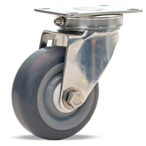 Hamilton S-STL-35TEZ Stainless Steel Swivel Caster - 3 1/2" x 1 3/8" Versa-Tech Gray Rubber Wheel - 65A Hardness with Polyolefin Core & 1/2" Delrin Bearing Hamilton