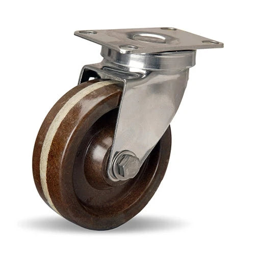 S-STL-4HHP Hamilton Stainless Steel Swivel Caster - 4" x 1 1/4" Plastex Phenolic Wheel - Corrosion-Resistant with 1/2" Plain Bore Hamilton