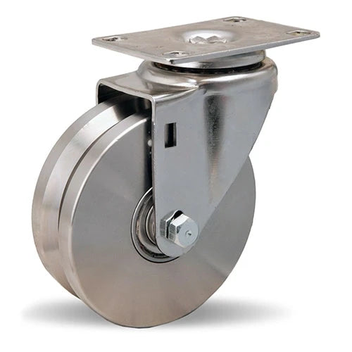 Hamilton 325 lbs Load Capacity Stainless Steel Swivel Caster - 4" x 1 3/8" V-Grooved Wheel - 1/2" Precision Ball Bearings - S-STL-4SVB Hamilton