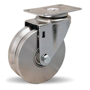 Hamilton 325 lbs Load Capacity Stainless Steel Swivel Caster - 4" x 1 3/8" V-Grooved Wheel - 1/2" Precision Ball Bearings - S-STL-4SVB Hamilton