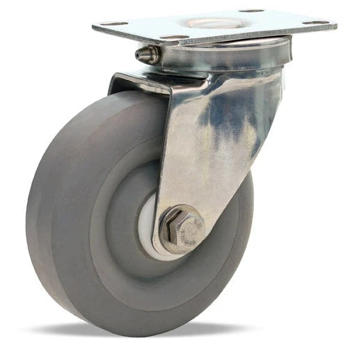 Hamilton S-STL-4TEZ Stainless Steel Swivel Caster - 4" Versa-Tech Gray Rubber Wheel with 1/2" Delrin Bearing Hamilton