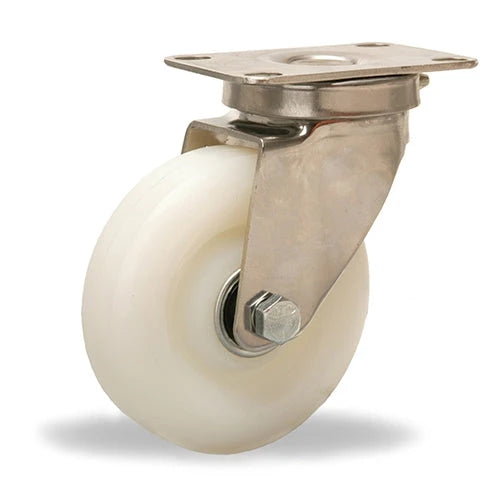 Hamilton S-STL-4WN Stainless Steel Swivel Caster - 4" x 1 1/4" White Nylon Wheel with 1/2" Plain Bore - Top E-commerce Choice for Durable Caster Solutions Hamilton