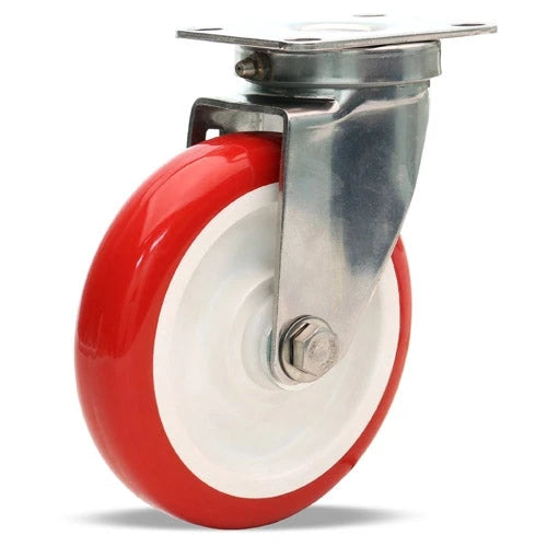 S-STL-5NFZ Hamilton Stainless Steel Swivel Caster - 5" Poly-Tech Polyurethane on Polypropylene Wheel with Delrin Bearing - Industrial-Quality & Durable Hamilton