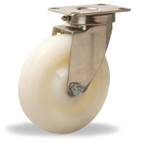 Hamilton S-STL-5WN Stainless Steel Swivel Caster - 5" White Nylon Wheel with 1/2" Plain Bore - Premium Industrial Mobility Solution Hamilton
