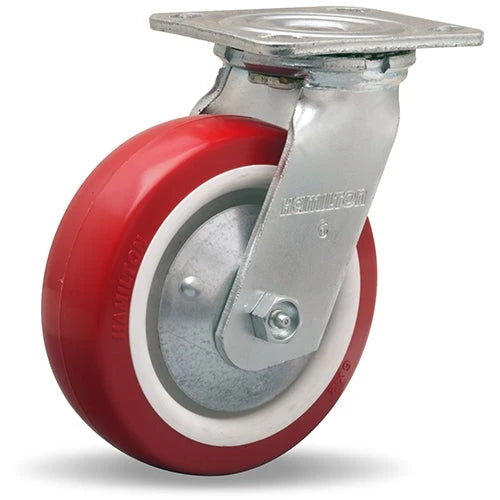 Hamilton S-TG-6NF Swivel Caster - 6x2 Inch Poly-Tech Polyurethane Wheel with Thread Guard & Roller Bearing for Industrial Use Hamilton