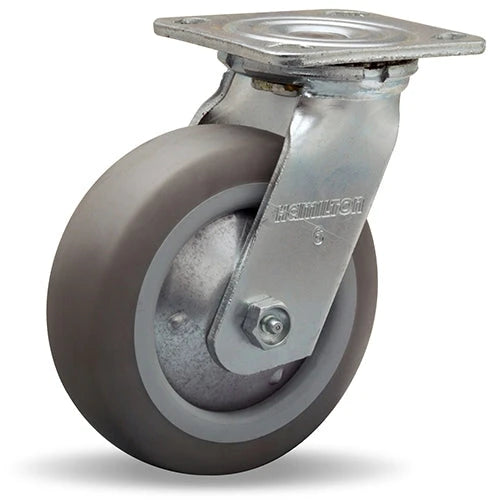 Hamilton S-TG-6TE Swivel Caster - 6x2 Inch Versa-Tech Gray Rubber Wheel, Thread Guard, Roller Bearing for Industrial Use Hamilton