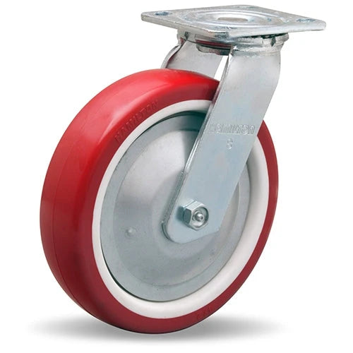 Hamilton S-TG-8NF Heavy-Duty Swivel Caster - 8" x 2" Polyurethane Wheel with Thread Guard & Roller Bearing Hamilton