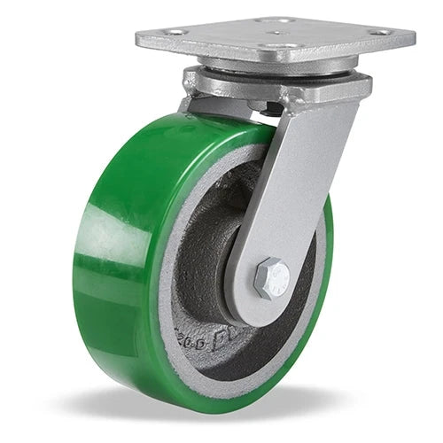 Hamilton Workhorse Swivel Caster with 6" x 2" Duralast Polyurethane (95A) on Cast Iron Wheel with 1/2" Sealed Precision Ball Bearings Hamilton