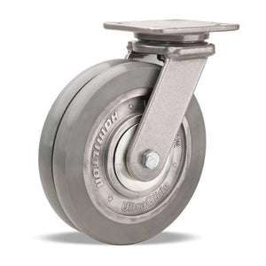 Hamilton Workhorse Swivel Caster with 8" x 2" UltraGlide (95A) Twin Wheel Grey Tread on Aluminum Core with 3/4" Sealed Precision Ball Bearings Hamilton