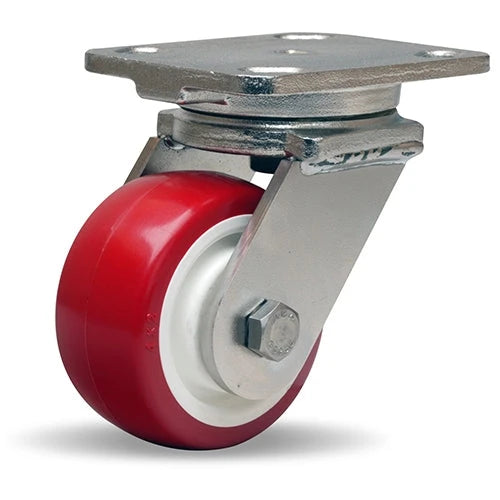 S-WHS-4NFZ Hamilton Stainless Steel Workhorse Swivel Caster – 4" x 2" Poly-Tech Polyurethane Wheel with 3/4" Delrin Bearing for Industrial Use Hamilton
