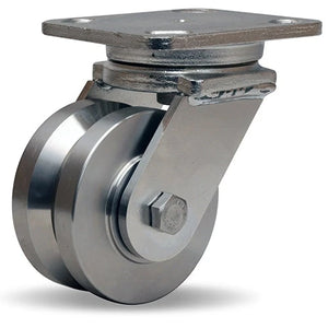 Hamilton 850 lbs Load Capacity - 4" x 2" Stainless Steel V-Grooved Wheel Swivel Caster - Workhorse Series with Double Shielded Precision Ball Bearings CasterHQ