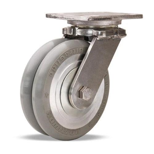 Hamilton S-WHS-4SWC95 Stainless Steel Swivel Caster - 4" x 2" UltraGlide Twin Wheel, 95A Grey Tread on Aluminum Core, 3/4" Sealed Bearings Hamilton