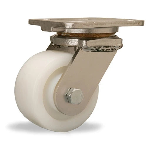 Hamilton S-WHS-4WNSB Workhorse Swivel Caster - 4" Stainless Steel with White Nylon Wheel & Sealed Ball Bearings Hamilton