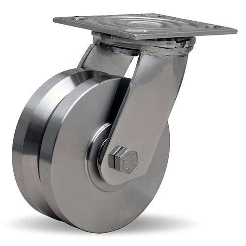 Hamilton 6" Stainless Steel Workhorse Swivel Caster - 1200 lbs. Load Capacity - V-Grooved Wheel with 1/2" Double Shielded Precision Ball Bearings Hamilton