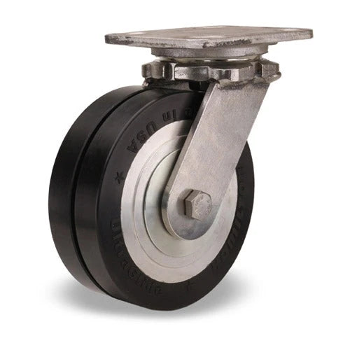 Hamilton S-WHS-6SWF70D Stainless Steel Workhorse Swivel Caster - 6"x2" UltraGlide Twin Wheel, 70D Black Tread on Aluminum Core Hamilton