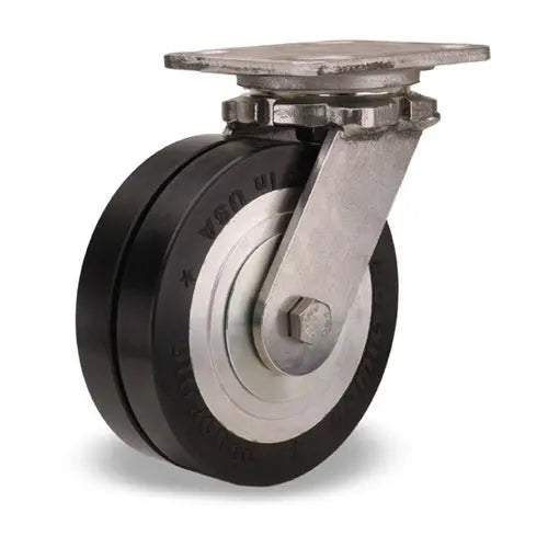 Hamilton S-WHS-6SWF70D Stainless Steel Workhorse Swivel Caster - 6"x2" UltraGlide Twin Wheel, 70D Black Tread on Aluminum Core -  | CasterHQ