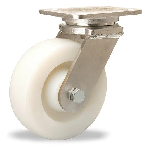 S-WHS-6WNSB Hamilton Stainless Steel Workhorse Swivel Caster – 6" x 2" White Nylon Wheel with Sealed Precision Bearings – Heavy-Duty, Rust-Free & Corrosion-Resistant Hamilton