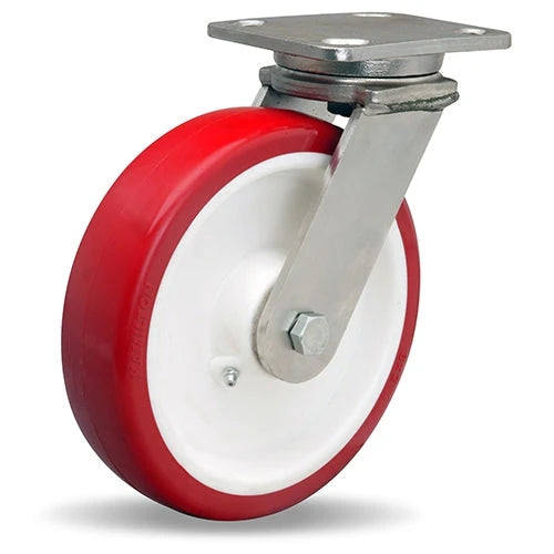 S-WHS-8NFZ Hamilton Stainless Steel Workhorse Swivel Caster - 8"x2" Poly-Tech Polyurethane Wheel, 3/4" Delrin Bearing - Premium Quality for Industrial & Commercial Use Hamilton