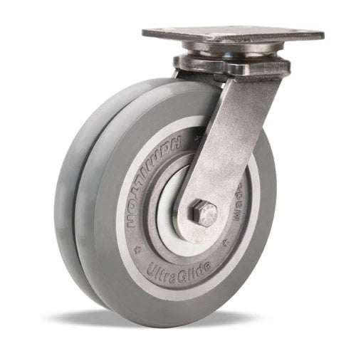 Hamilton Stainless Steel Workhorse Swivel Caster - 8"x2" UltraGlide (95A) Twin Wheel with Aluminum Core & 3/4" Precision Bearings Hamilton