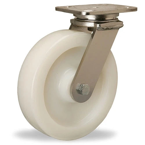 Hamilton Stainless Steel Workhorse Swivel Caster - 8" x 2" White Nylon Wheel with 1/2" Sealed Precision Ball Bearings - S-WHS-8WNSB Hamilton