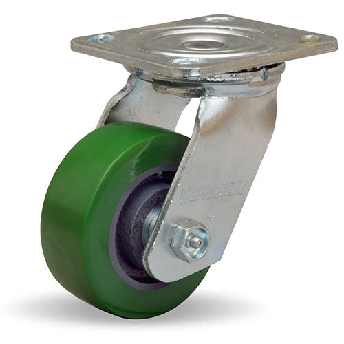 Hamilton Whirlaway 675 lbs Capacity 4x1.5 Inch Duralast Polyurethane Cast Iron Swivel Caster with 3/4 Inch Roller Bearing - Heavy Duty Hamilton