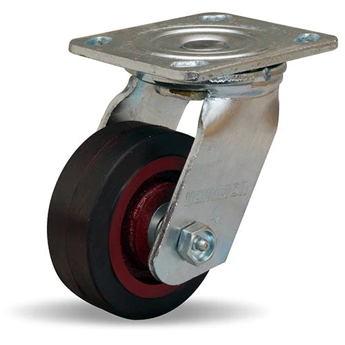Hamilton Whirlaway 4-Inch Swivel Caster - 200 lbs Load Capacity, 1.5" Mold-On Rubber Wheel, 70A, Cast Iron, 3/4" Straight Roller Bearing - Durable Industrial Caster Hamilton